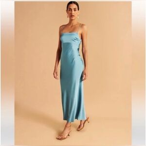 Abercrombie & Fitch Blue Satin Cowl Back Dress XL